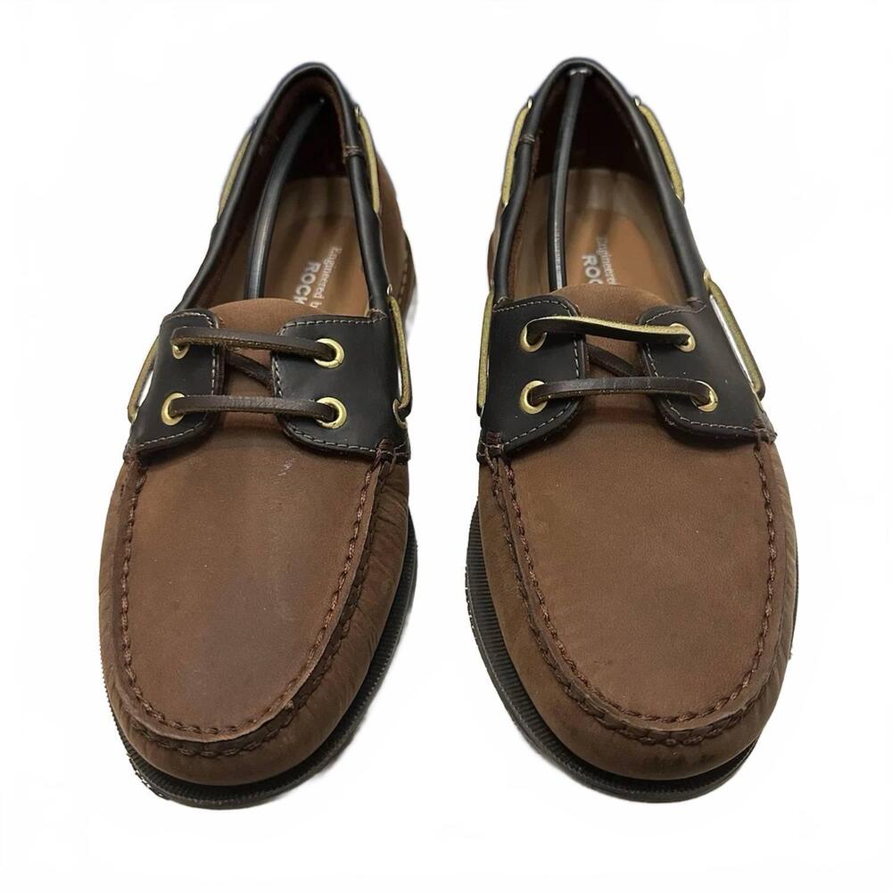 NEW ROCKPORT men’s roung toe boat shoes in choc/bark